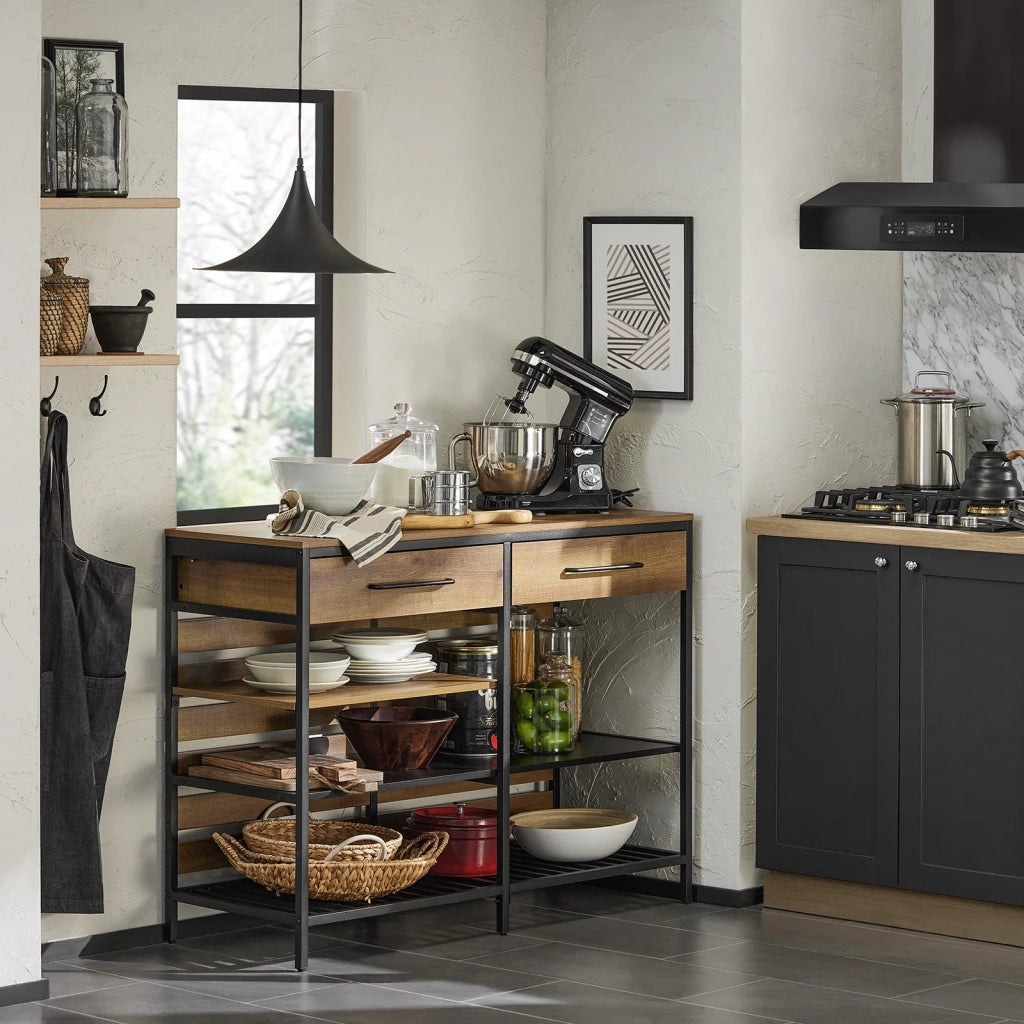 Credenza Isola Cucina Con 1 Cassetto E 5 Ripiani Aperti Cassettiera Credenza Ingresso Tavolo Bar Multifunzionale Stile Vintage 120x45x91cm FSB85-PF SoBuy