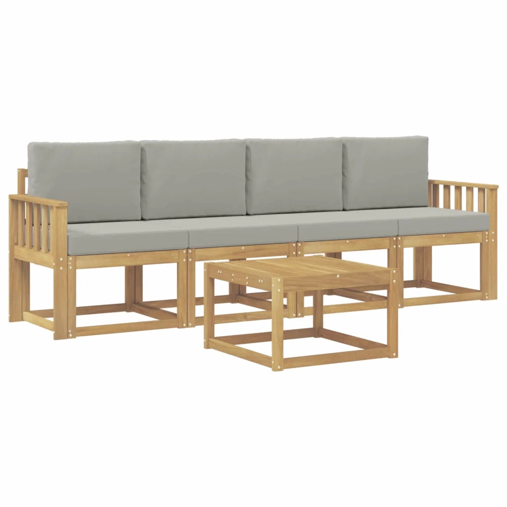 Set di divani da esterno 5 pz Bianco e Grigio Chiaro Poliestere 3387205