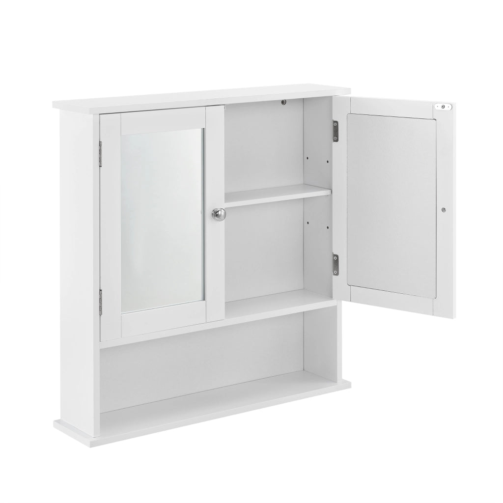 Armadietto Pensile da Bagno con Ante a Specchio e Scomparto Aperto - Bianco [en.casa]