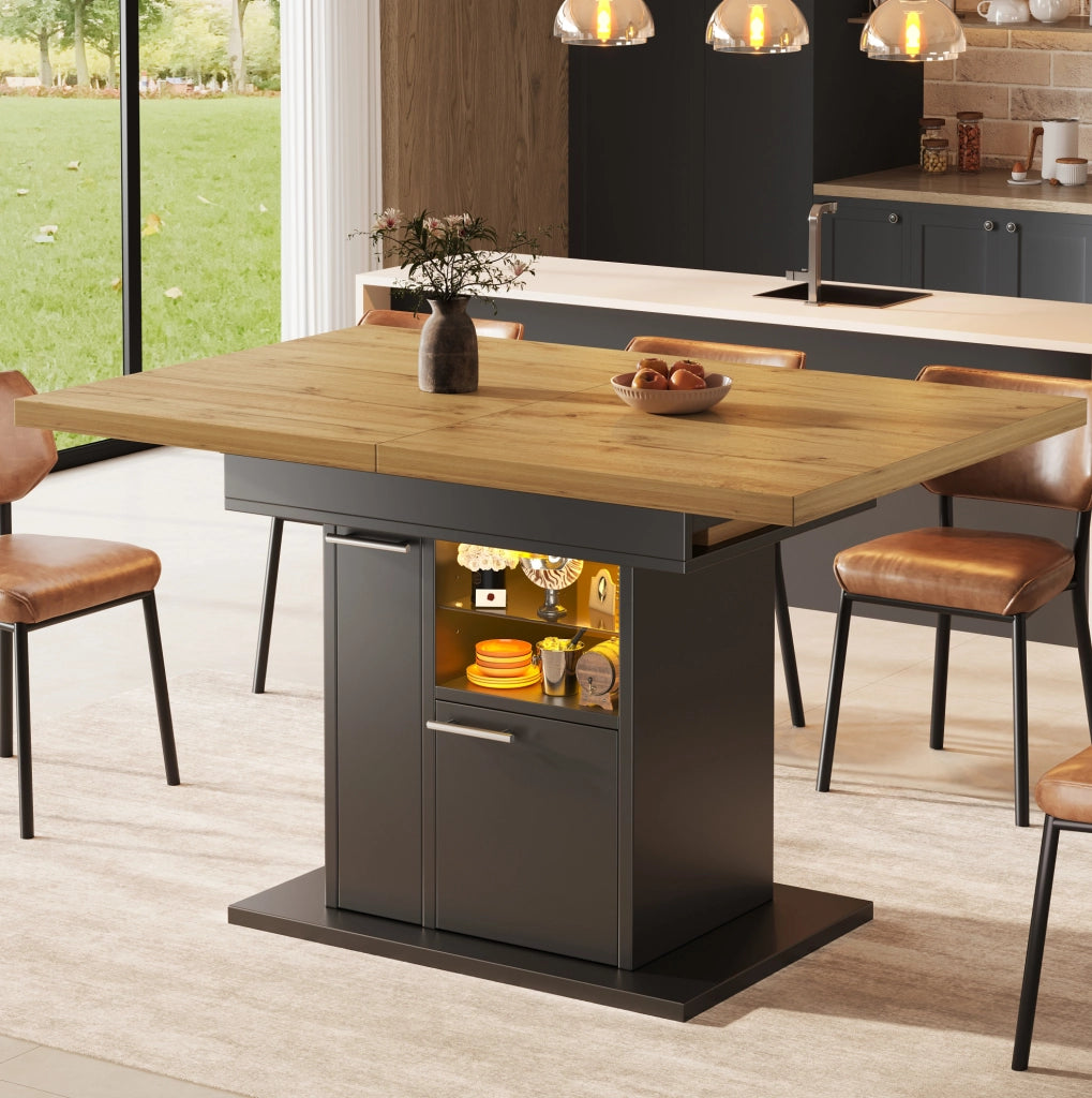 TAVOLO Allungabile 110-140x80x77,2 cm MDF Nero con LED e spazio contenitore
