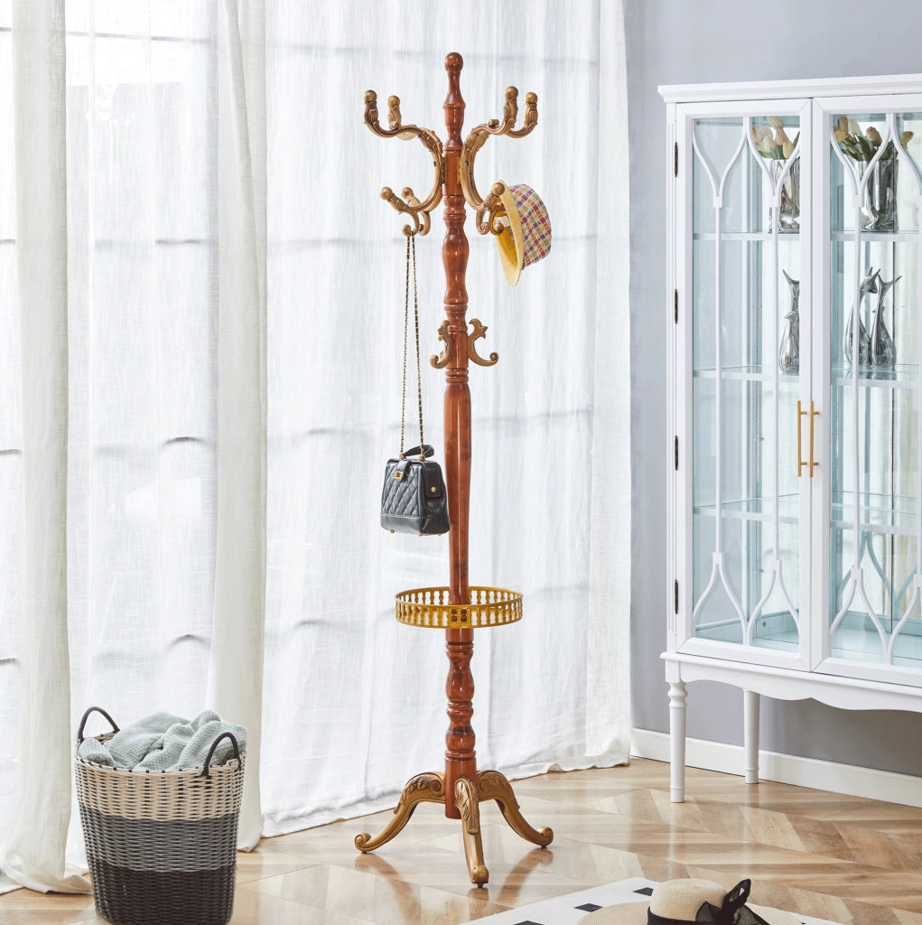 Appendiabiti da terra in legno massello con ganci multipli; 195 cm; colore legno