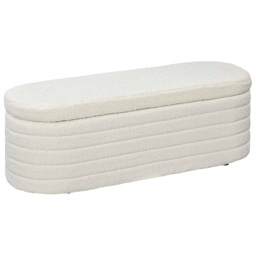 Panca da letto con vano contenitore, seduta imbottita, 120 kg, in Poliestere, Bianco crema