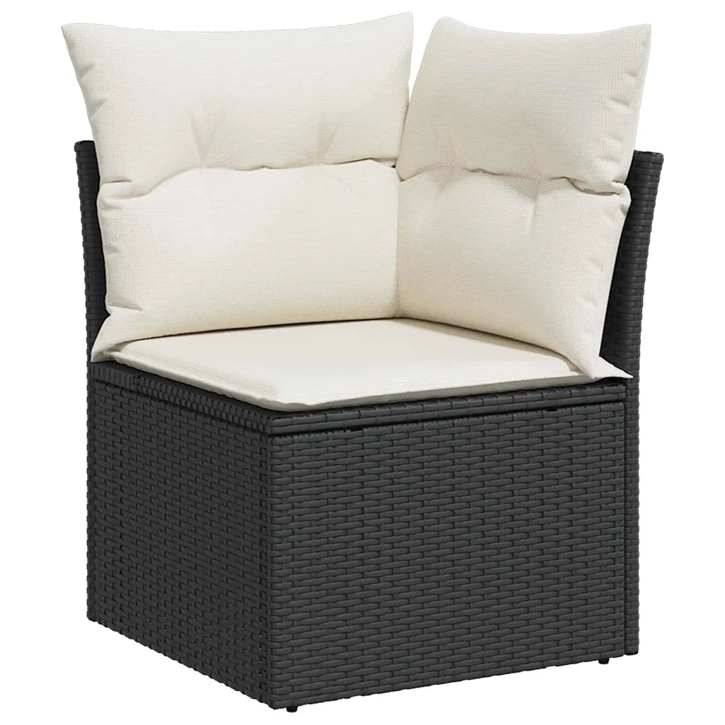 Set Divano da Giardino con cuscino 9 pcs Nero Poly Rattan