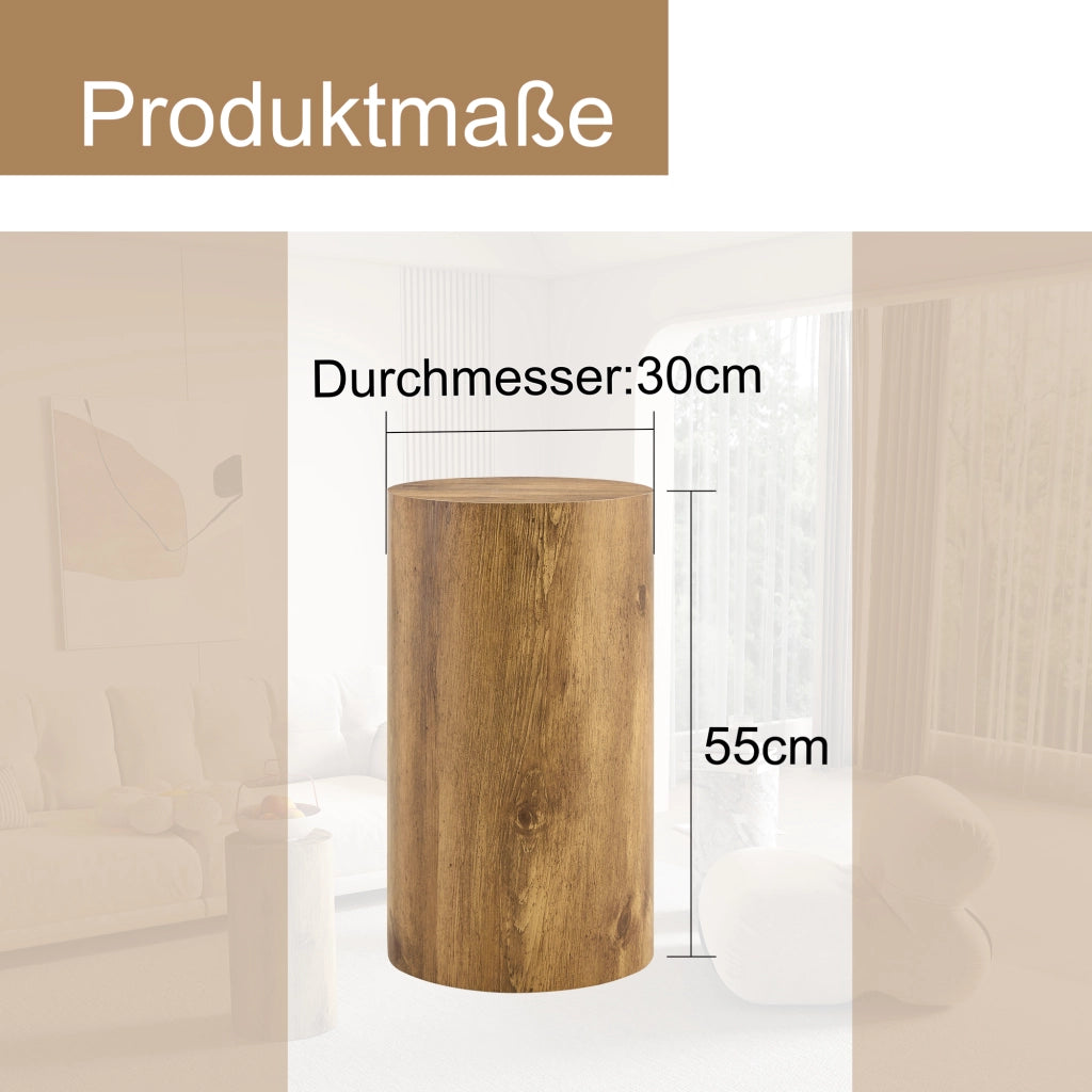 Tavolino rotondo diametro 30 cm in MDF effetto legno con base cilindrica per soggiorno ufficio e hotel colore legno