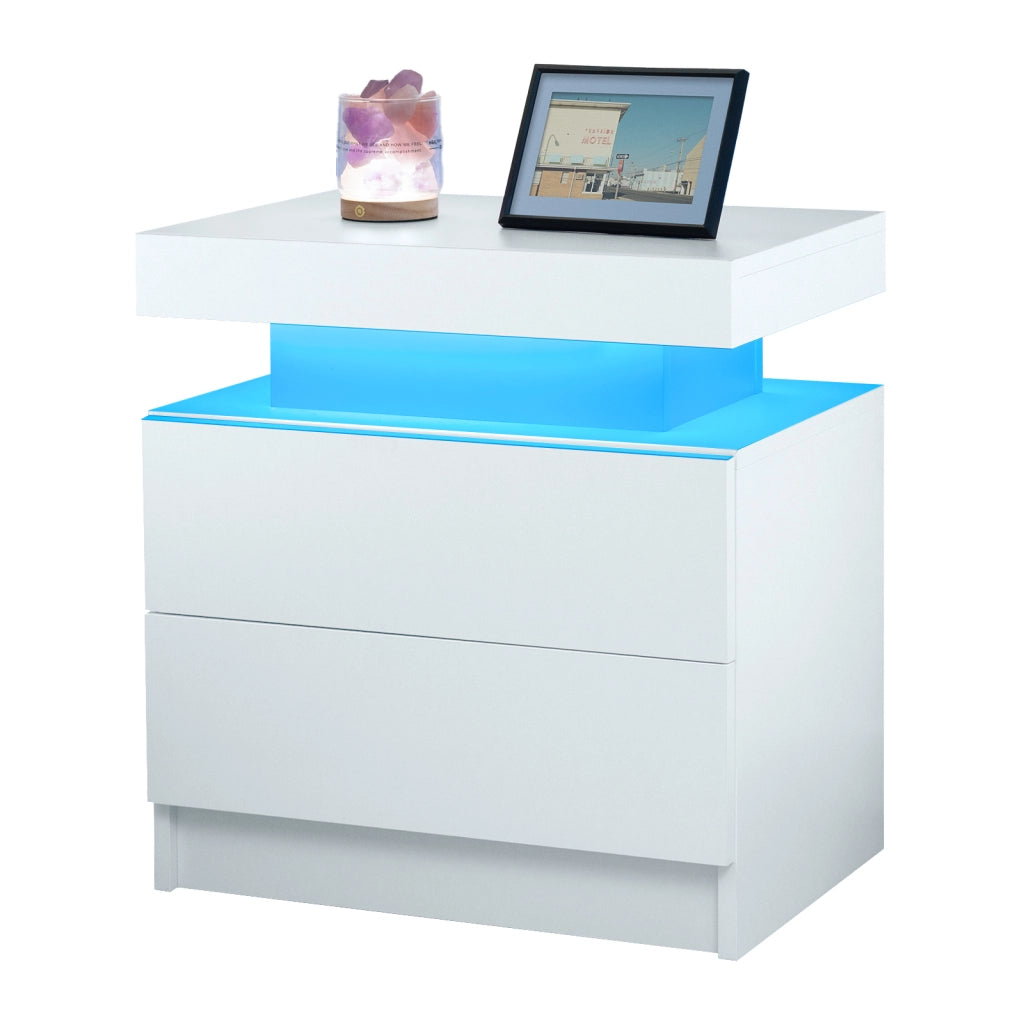 COMODINO LED con 2 cassetti Bianco in Legno ingegnerizzato