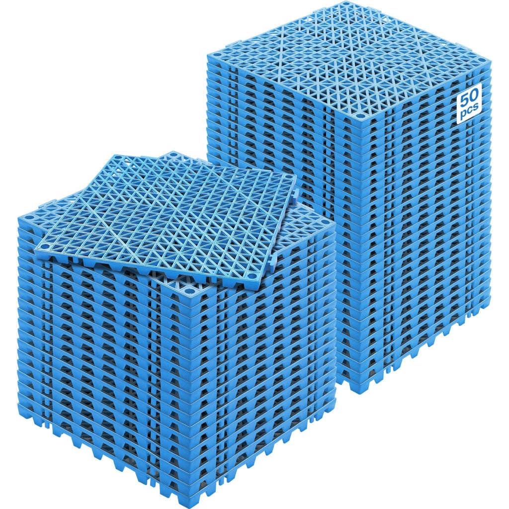 Piastrelle Drenanti Antiscivolo in PVC 30 x 30 x 1,5 cm, Set da 50 Pezzi Blu per Piscina Giardino e Bagno, Facili da Montare