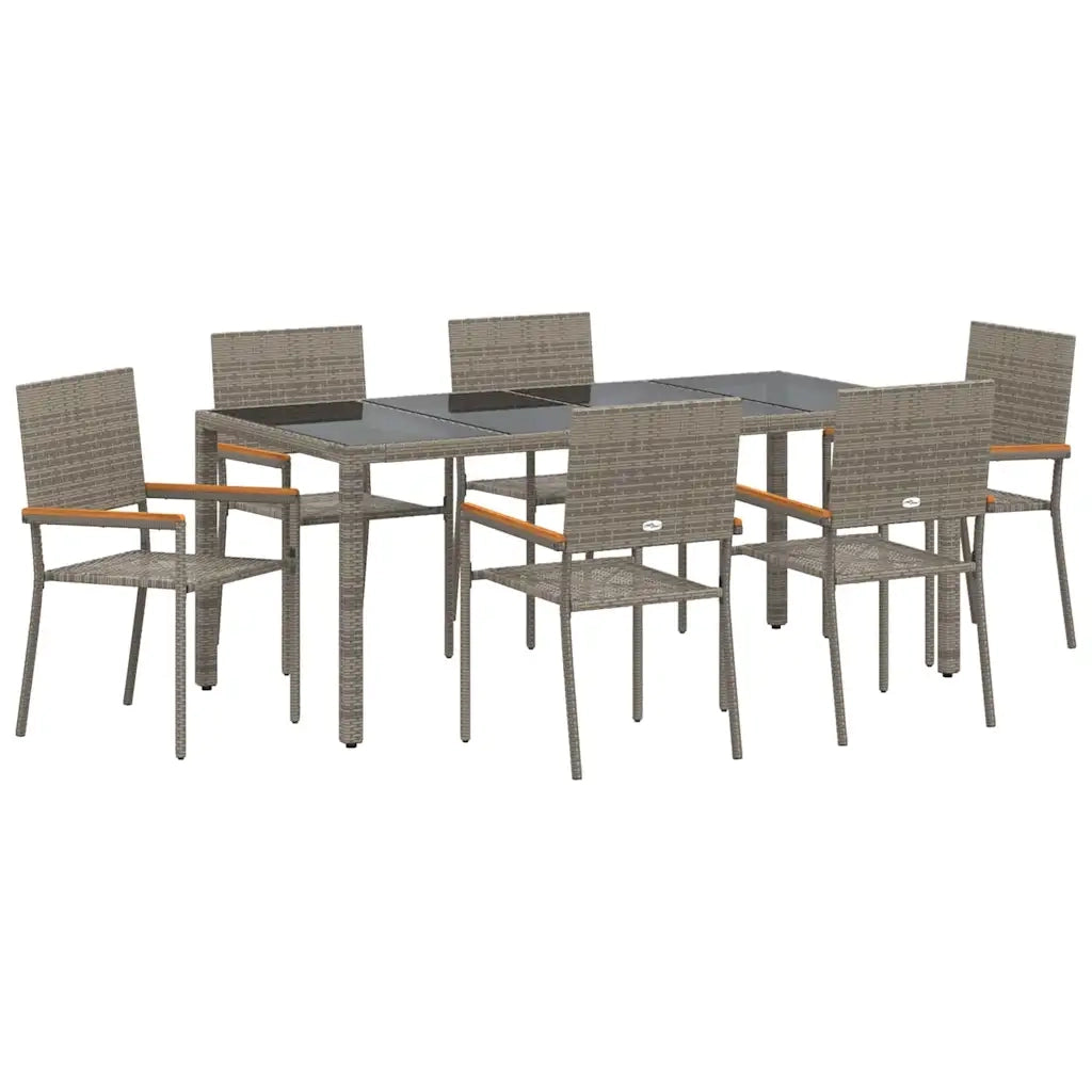 Set da Pranzo per Giardino 7 pcs Grigio polyrattan