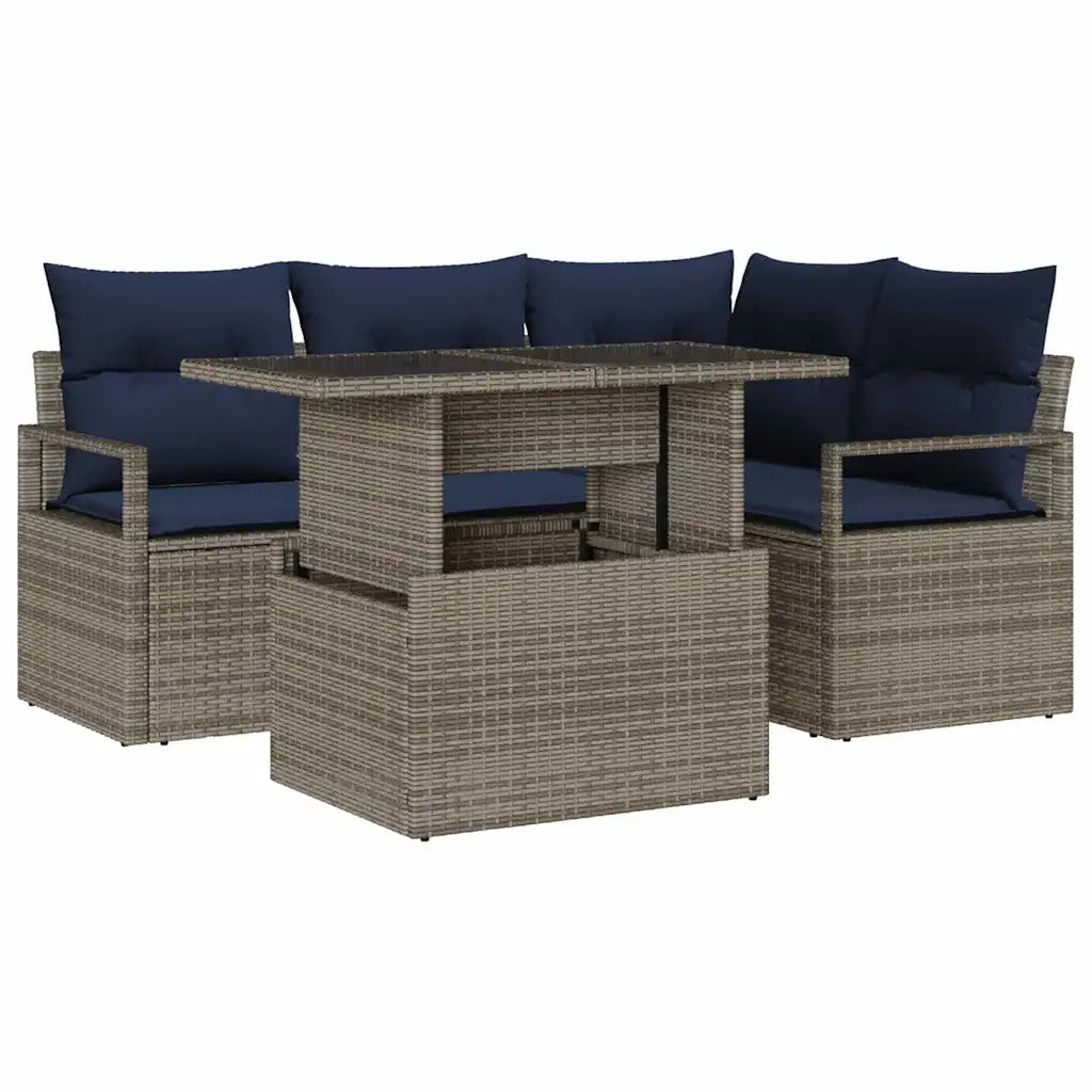Set Divano da Giardino 5 pcs Grigio e Blu Navy polyrattan 3348821