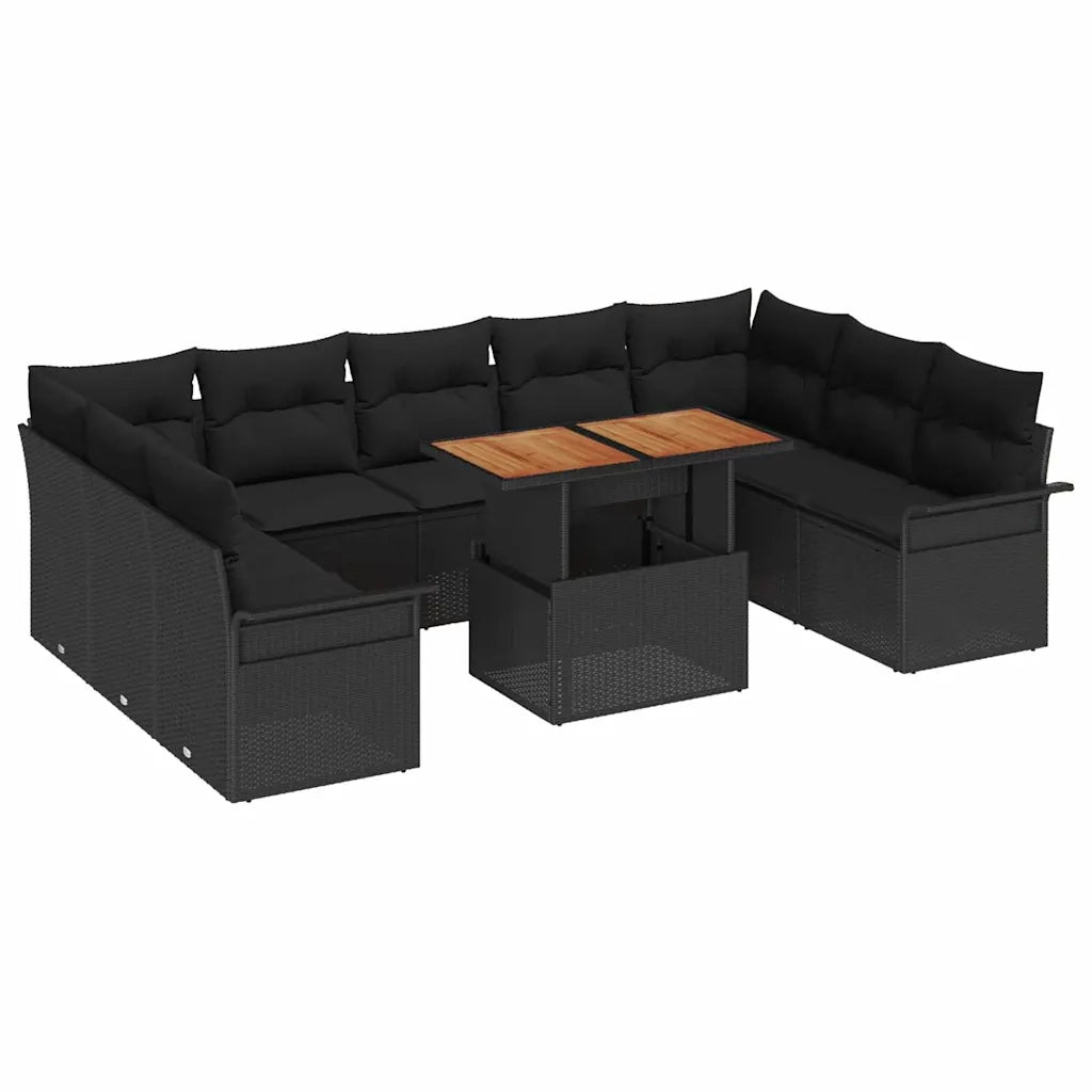 Set Divano da Giardino 10 pcs Nero Poly Rattan