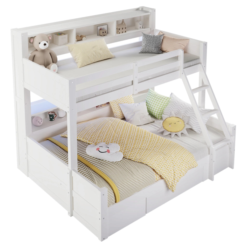 Letto a castello con vano contenitore, cassetto e luce LED integrata