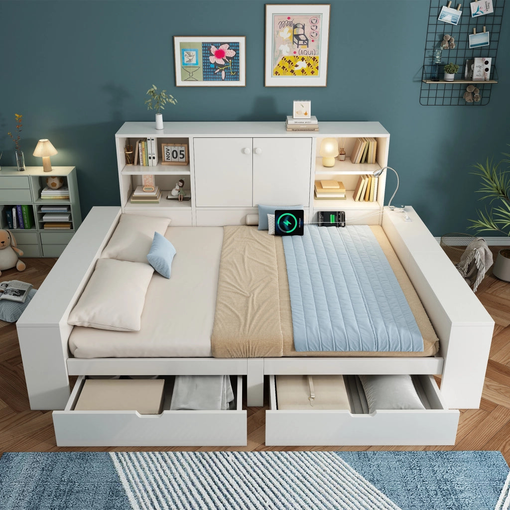 Letto con cassetti bianco 140 x 200 cm