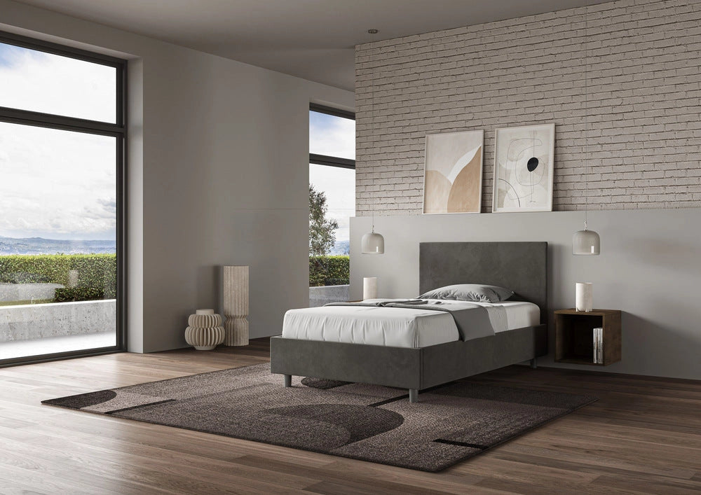 Letto 1 Piazza e Mezzo 110x190 cm con Rete e Contenitore Adele Grigio