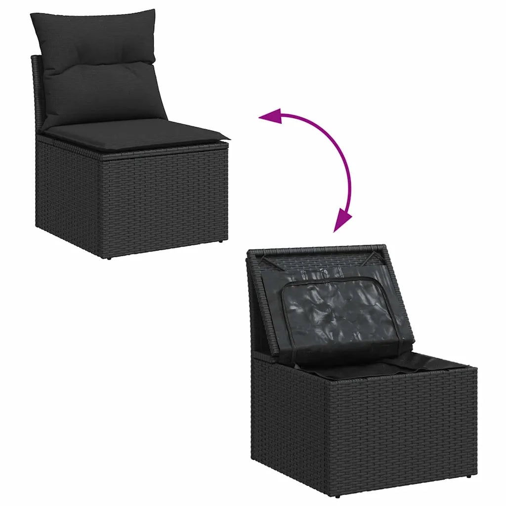 Set Divano da Giardino con archiviazione 6 pcs Nero polyrattan