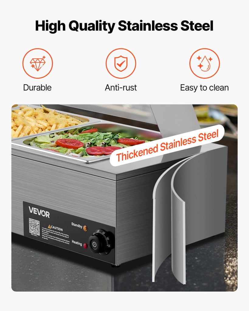 Scaldavivande elettrico a buffet M-2213 in acciaio inox, 3 contenitori 1/2, 1500 W, con coperchio in vetro, pratico e robusto per catering e feste