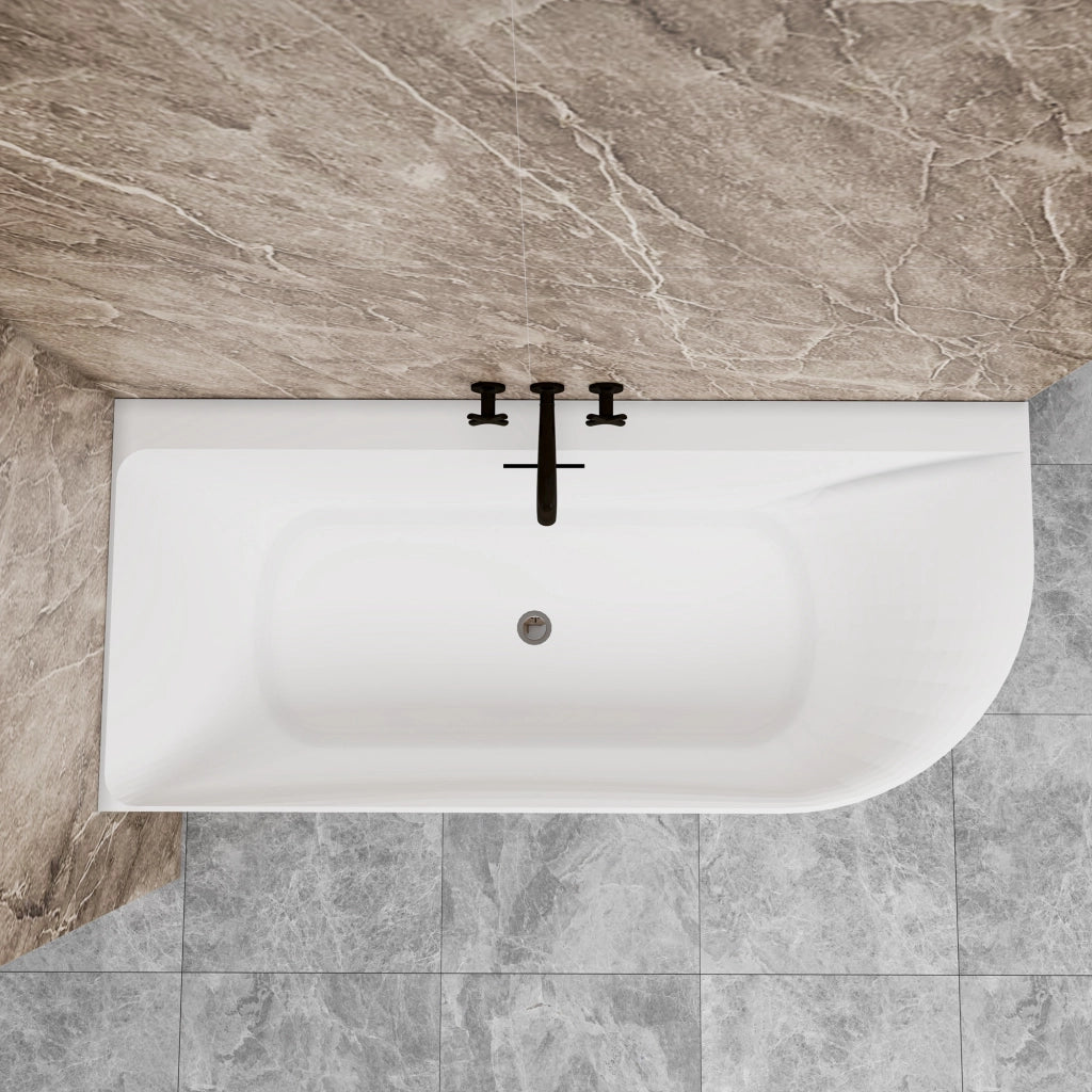 Vasca a Isola Angolare Asimmetrica SINISTRA 180x80x60 cm Bianco Vasca da Bagno Semi-Freestanding in Acrilico