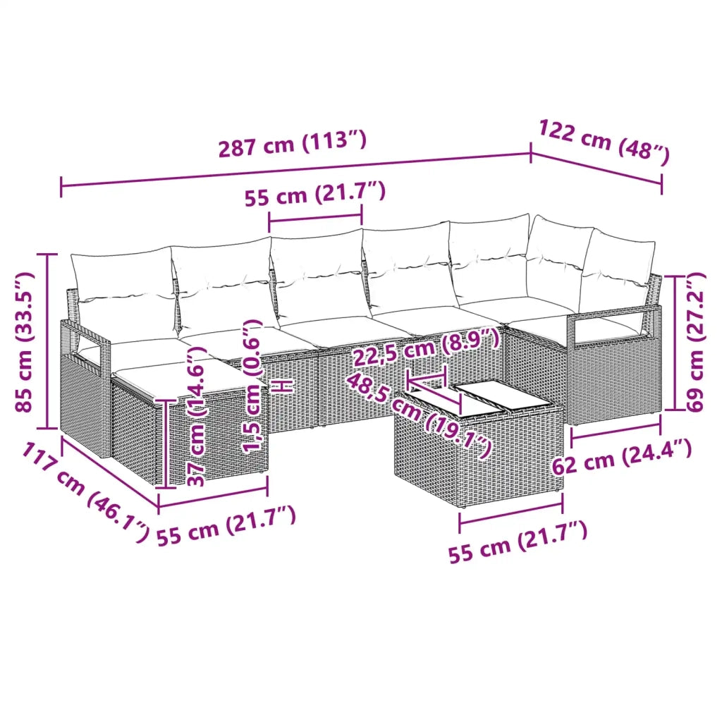 Set di divani con cuscino 8 pcs Grigio polyrattan 3346485