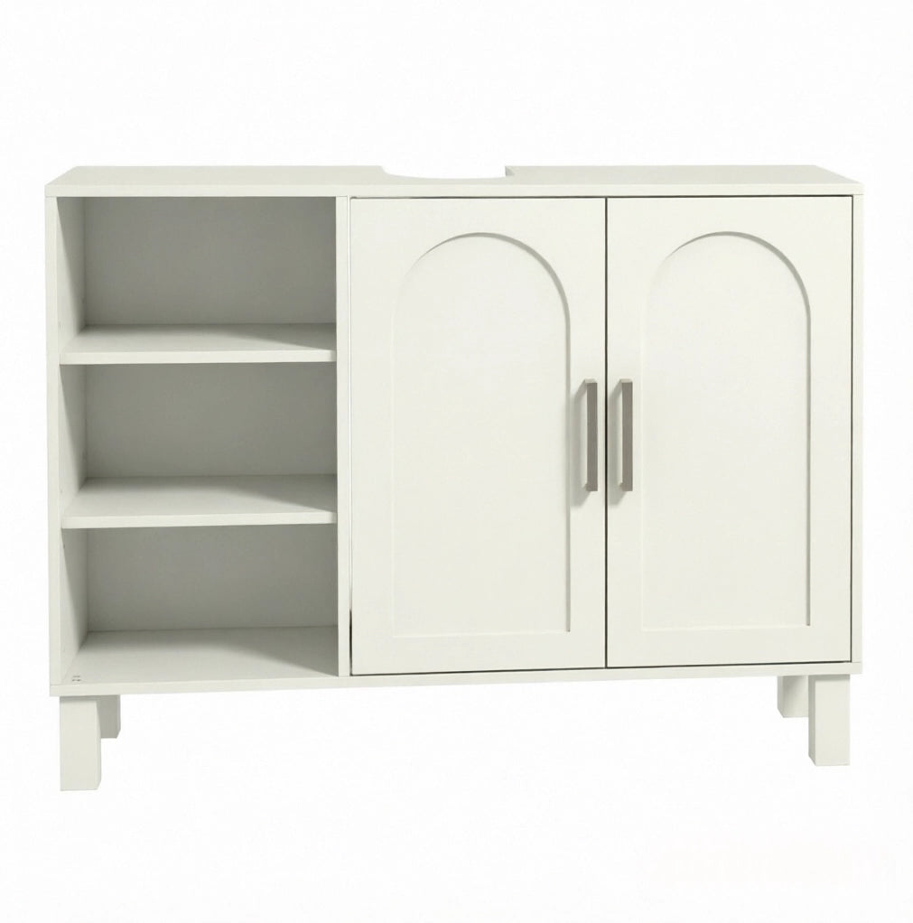 Mobile sottolavabo con 2 ante e ripiani regolabili; 90 × 30 × 63 cm; MDF e truciolare crema