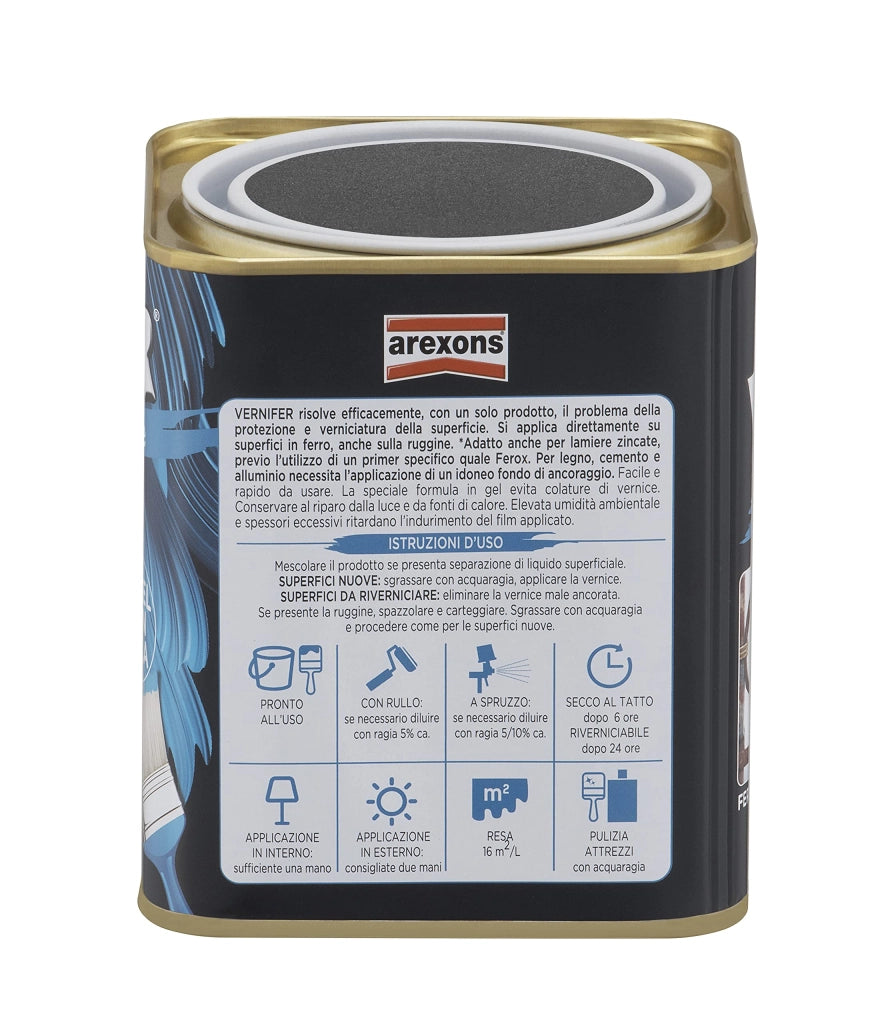 Smalto Antiruggine Antichizzato Vernifer 750 ml Arexons Antracite