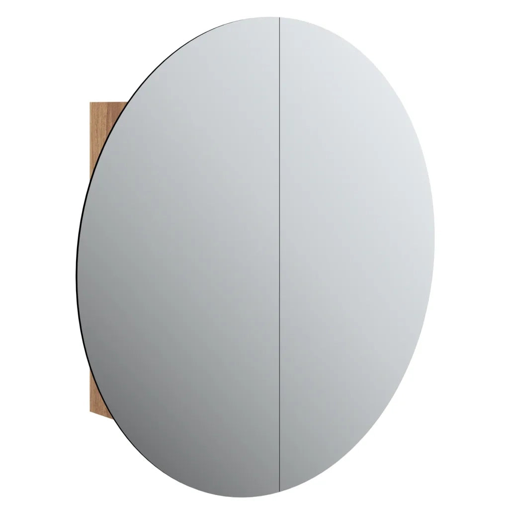 Armadietto da bagno a parete specchio rotondo e LED 54 x 54 x 17,5 cm con ampio spazio di archiviazione in legno di rovere 02_0047115