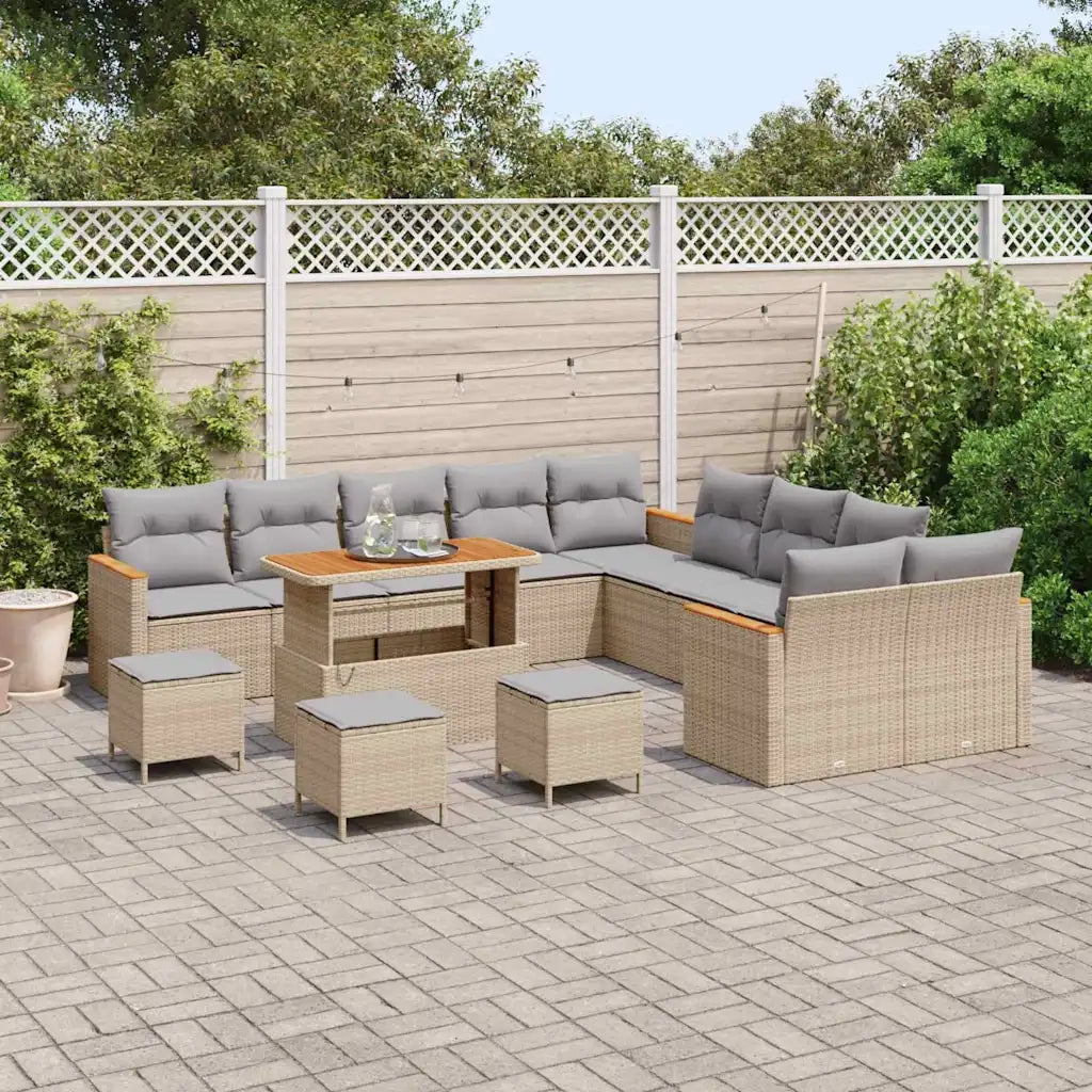 Set Divano da Giardino 18 pcs Beige e Grigio Chiaro polyrattan