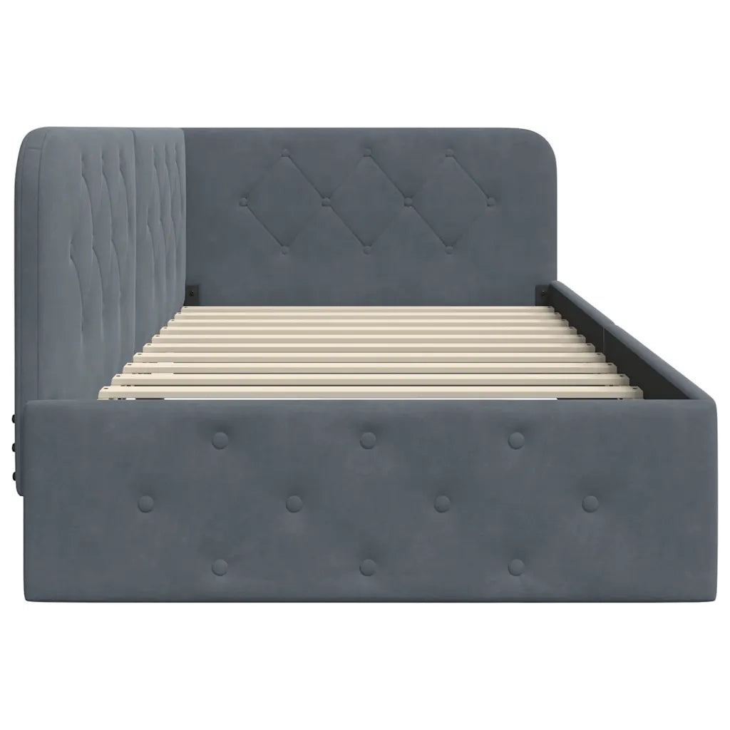 Cornice del letto ad angolo Grigio scuro 100 x 200 cm Velluto