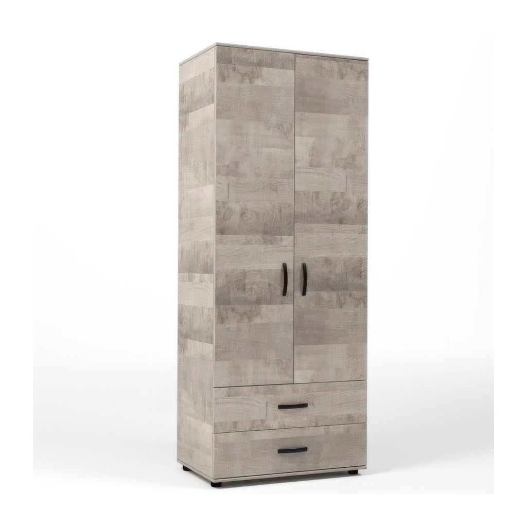 Armadio in Kit Rovere Platino a 2 Ante e 2 Cassetti 80 x 52 x h 205 cm con Appendiabiti