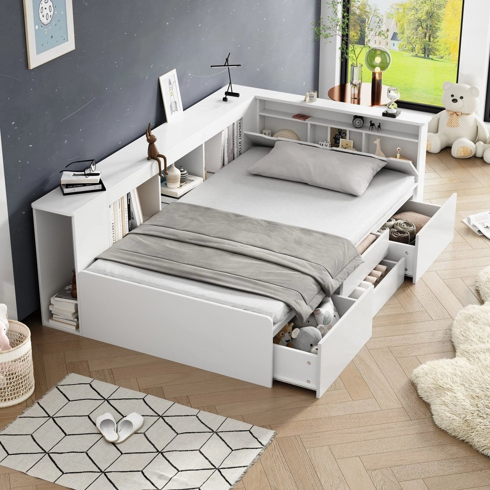 Letto Singolo per Bambini ¨C Minimal ¨C bianco 90x200cm con cassetti contenitore libreria