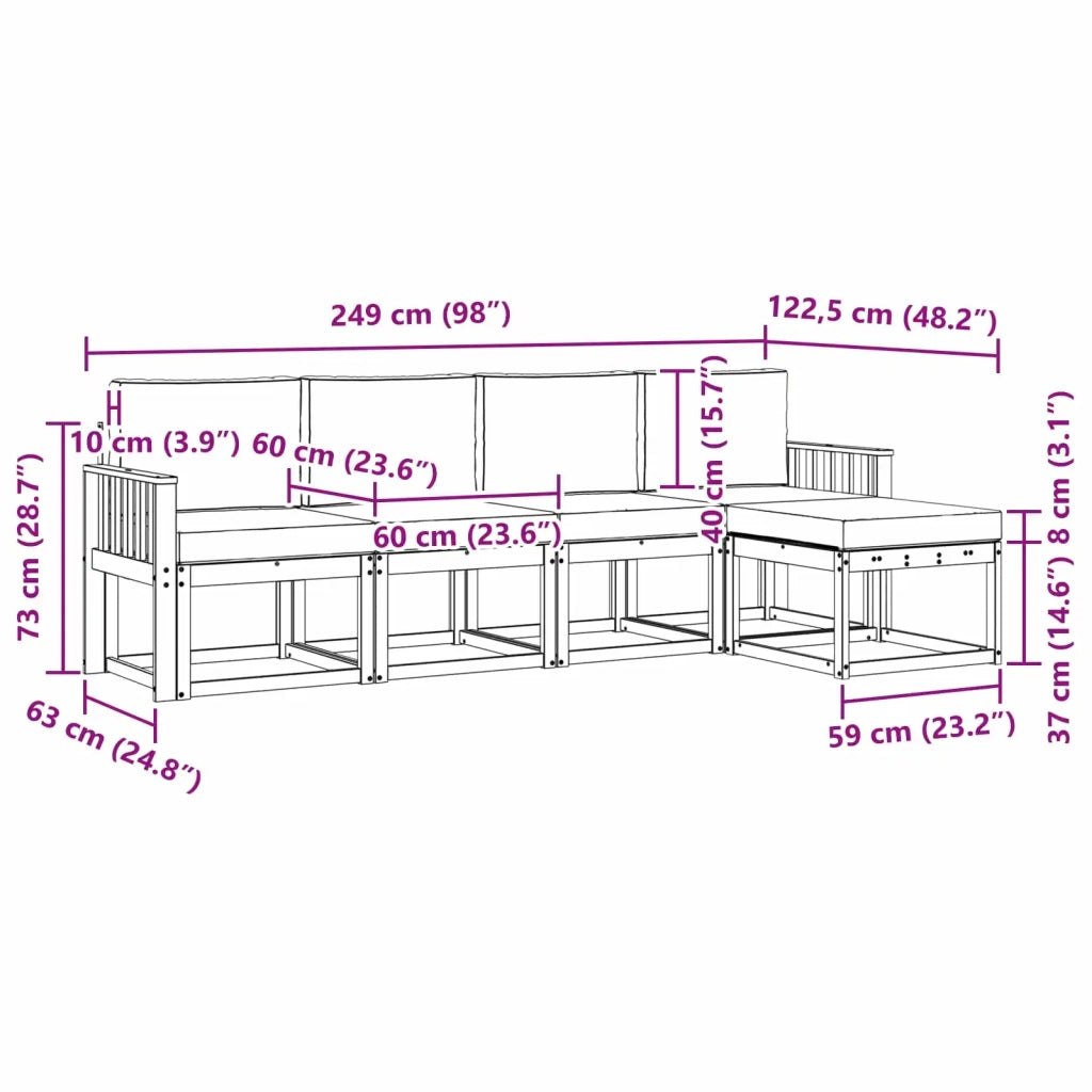 Set di divani da esterno 5 pz Bianco e Grigio Chiaro Poliestere 3387485