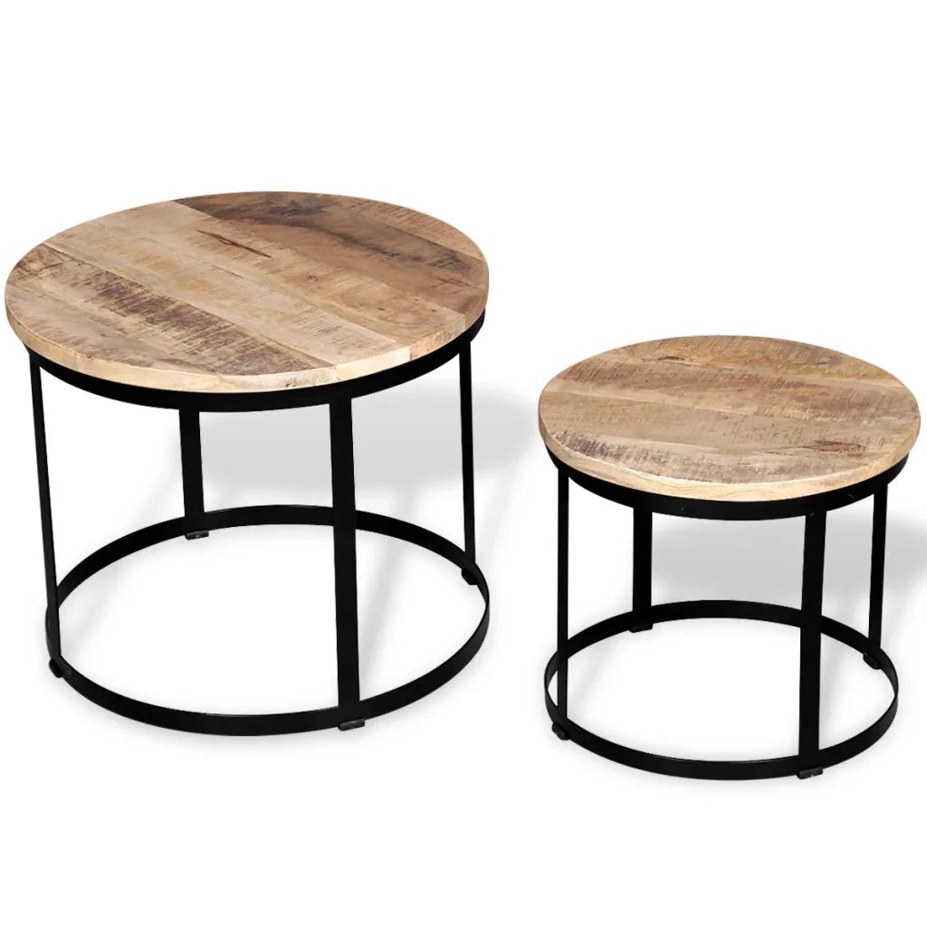 2 Pz Tavolini da CaffÃ¨ Tondi in Legno Grezzo di Mango 40cm/50cm cod mxl 9162