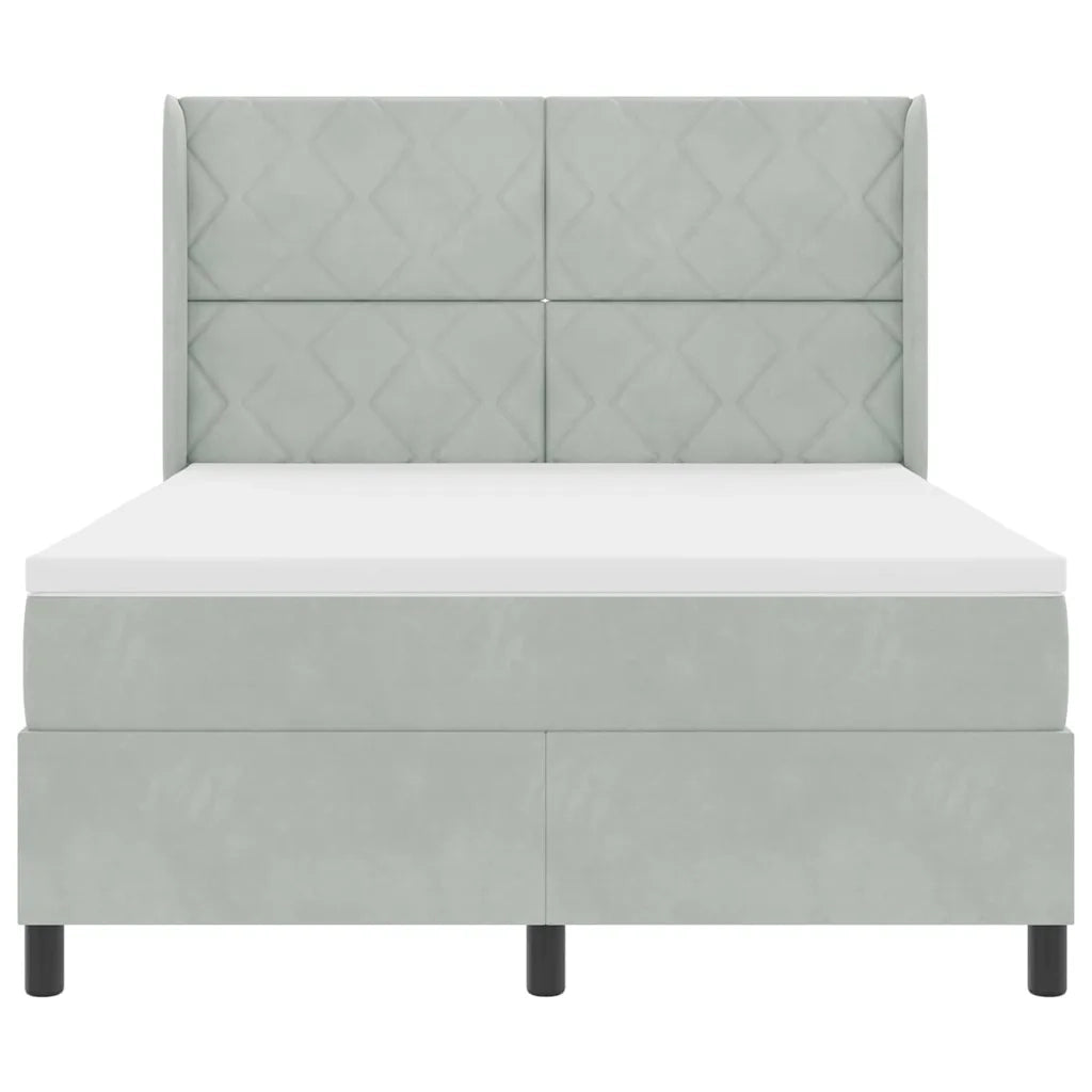 Letto a molle con materasso Grigio chiaro 140 x 190 cm Velluto