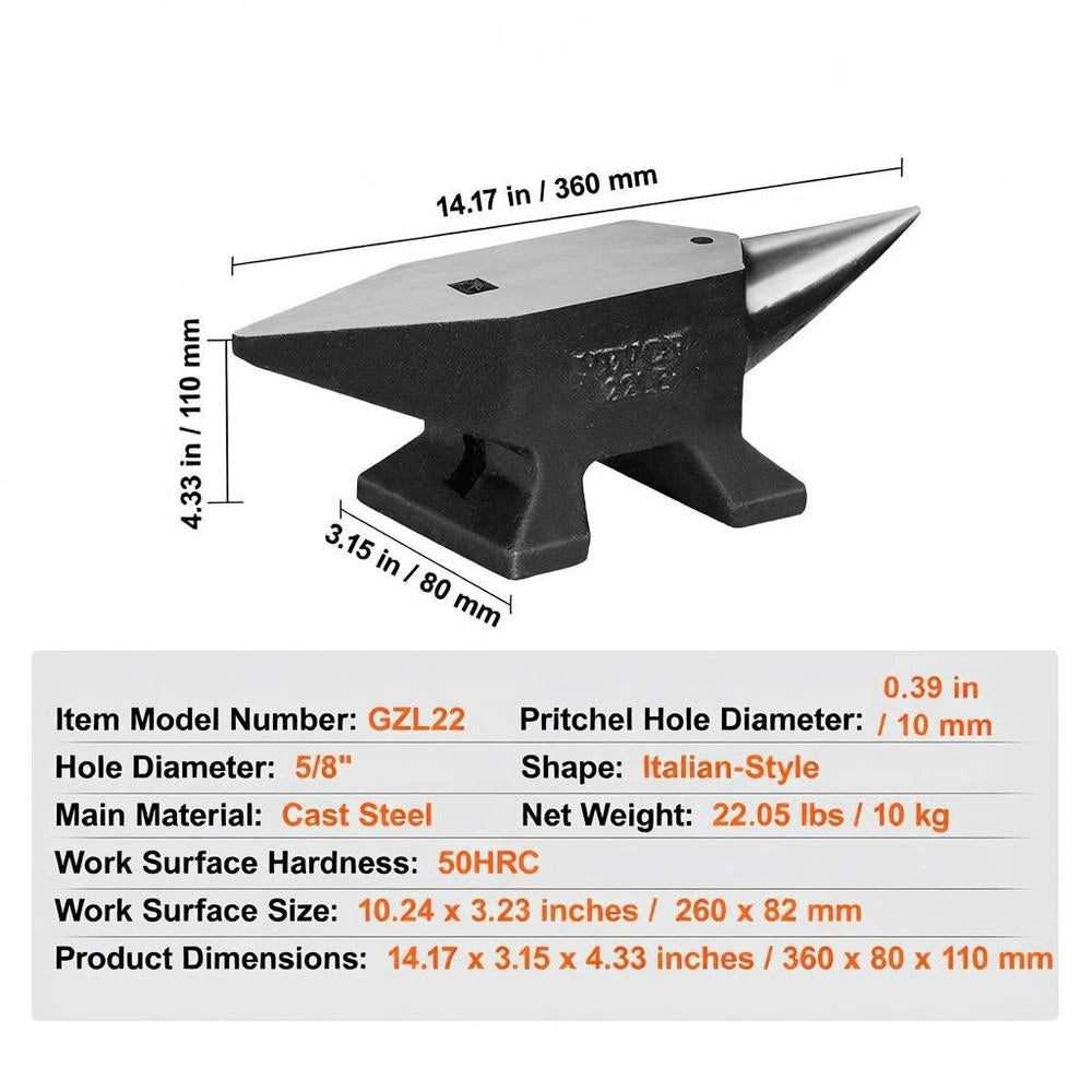 Anvil Single Horned Anvil 10 Kg Steel Anvil Forged Anvil Robust Horned Anvil Blacksmith Jewelers Metalworker Blacksmithing Tool Suitable For Riveting, Flattening, Forging And Shaping