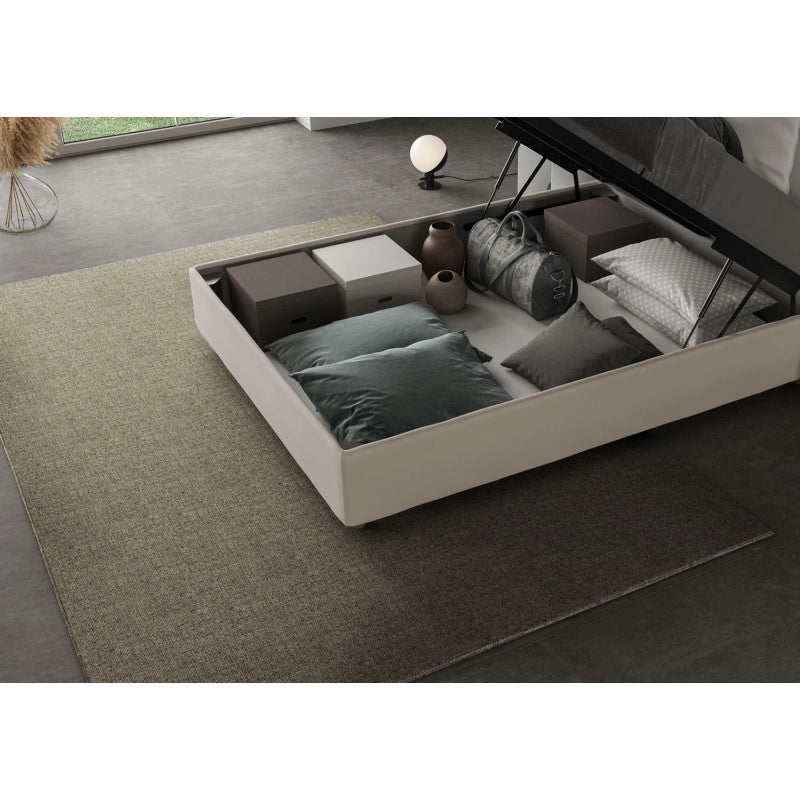Letto imbottito Piazza e mezzo 130x210 cm Agueda - Similpelle,Tortora,Contenitore