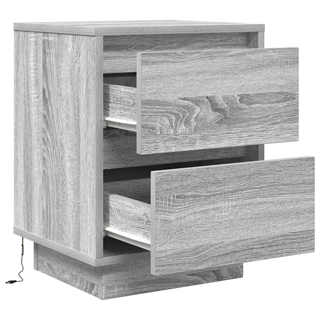 Comodini con Luci a LED 2 pz Grigio Sonoma 38x34x50 cm 861294
