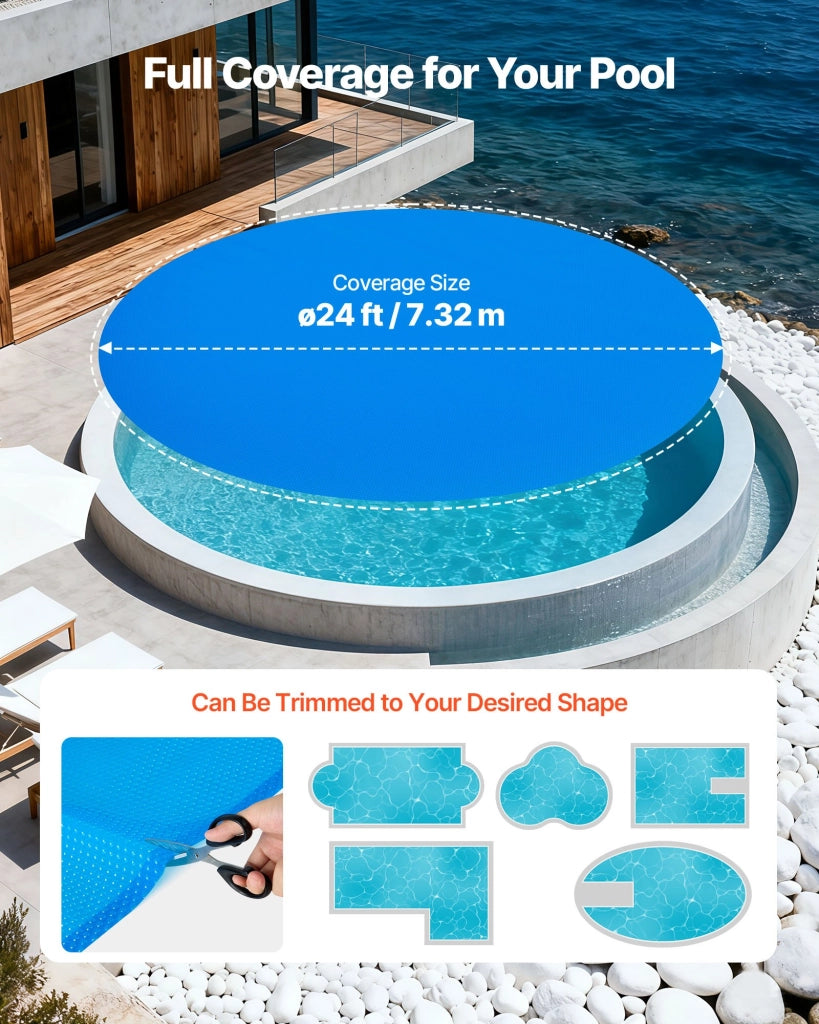 Telo Termico per Piscina Rotonda 7315 mm Coperta Solare a Bolle in PE Blu 200-24 Durevole per Giardino