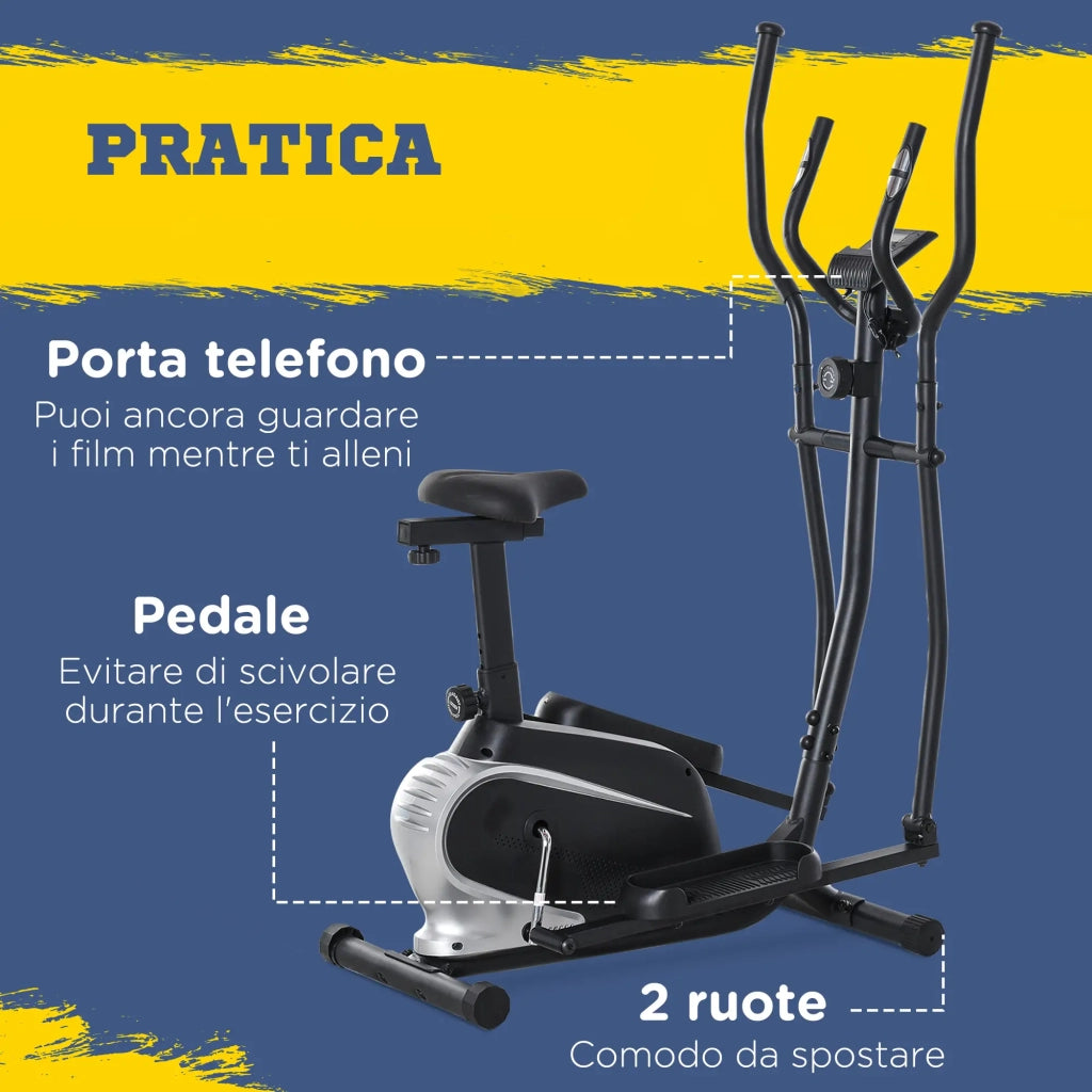 Bici Ellittica Magnetica 8 Livelli con Display LCD Nera