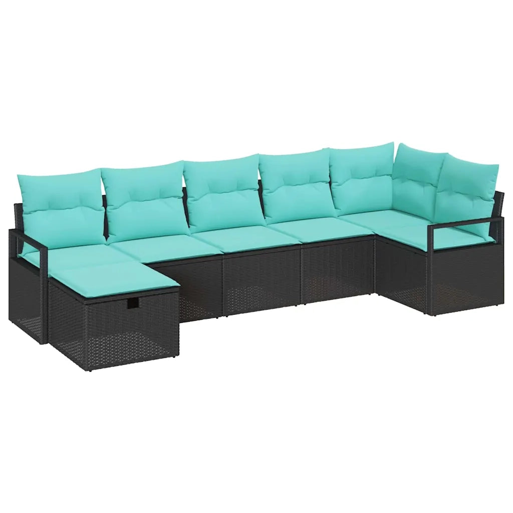 Set di divani con cuscino 7 pcs Nero e Turchese polyrattan 3359205