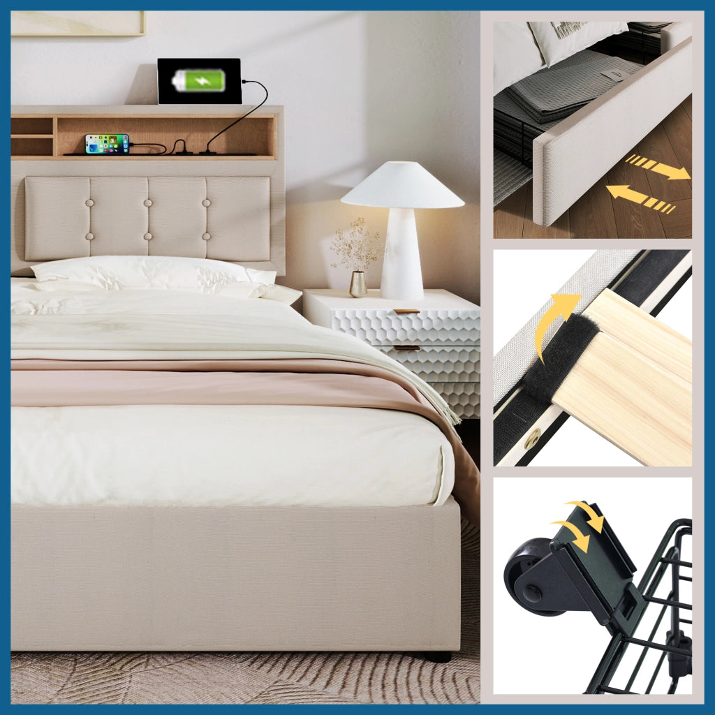 Letto Matrimoniale; Lino; Beige