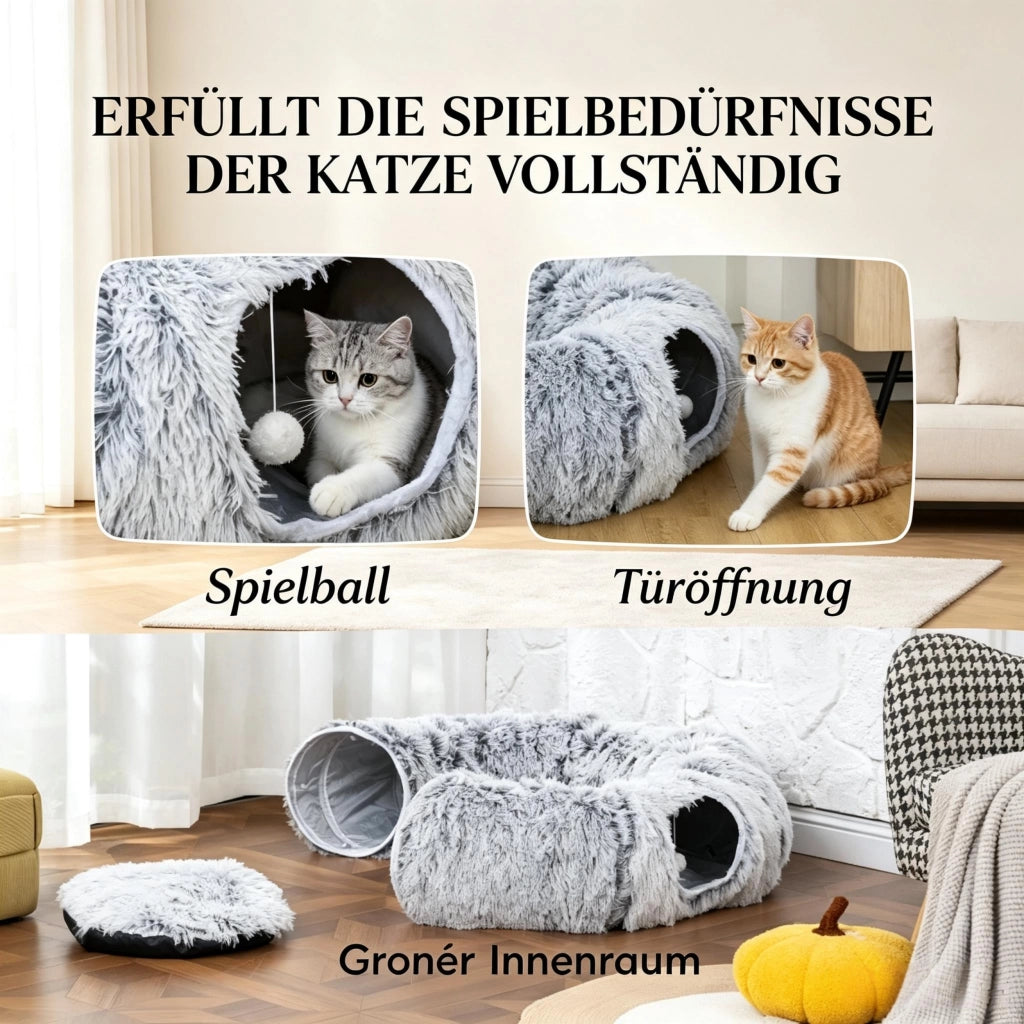 Tunnel per gatti da interno con letto a ciambella e cuscino rotondo rimovibile e lavabile