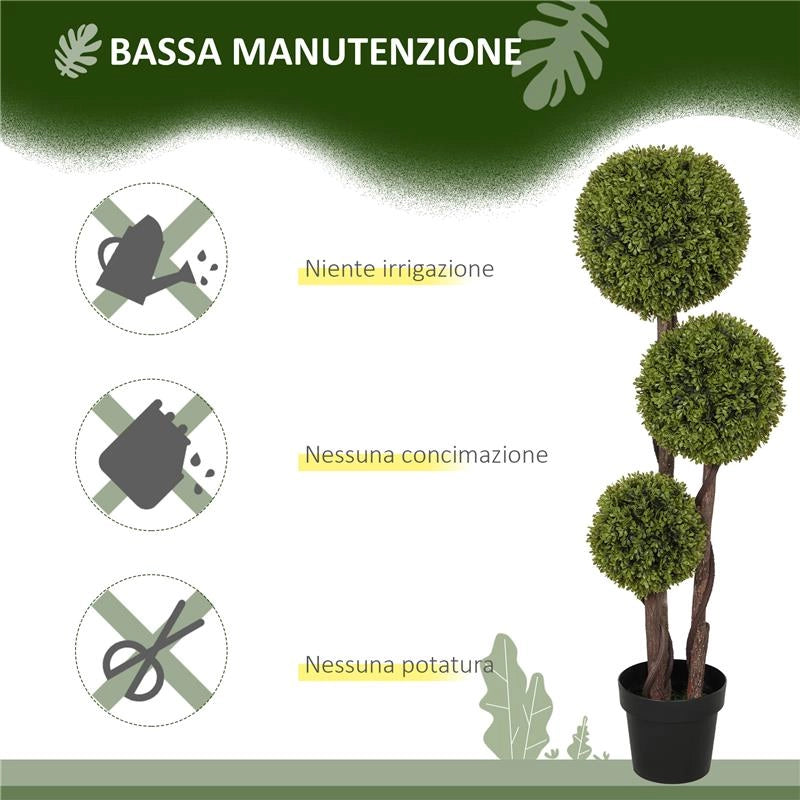 PIANTA DI BOSSO ARTIFICIALE A 3 SFERE CON VASO INCLUSO E FONDO RINFORZATO ALTEZZA 115 CM