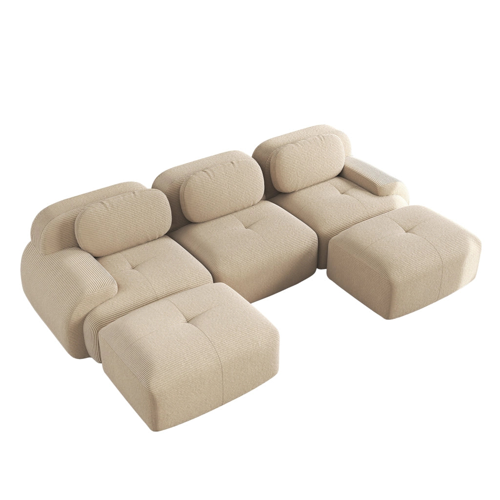 Divano Modulare a U in Velluto a Coste ¨C MINIMAL ¨C Beige, Braccioli Extra, Imbottito