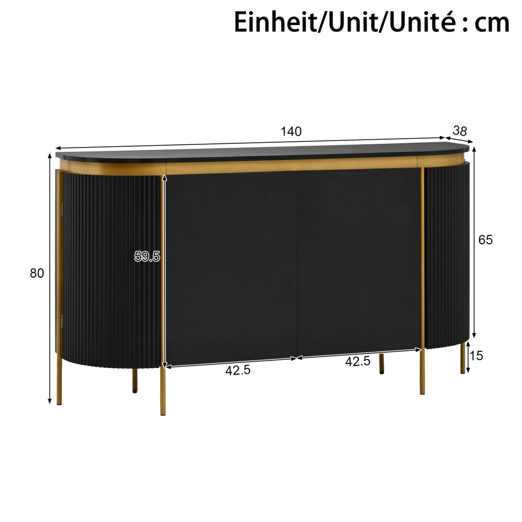Sideboard 140x38x80 cm con 4 ante e passacavi in MDF nero