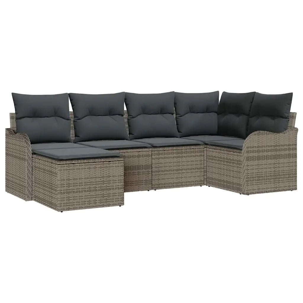 Set Divano da Giardino con cuscino 6 pcs Grigio Poly Rattan