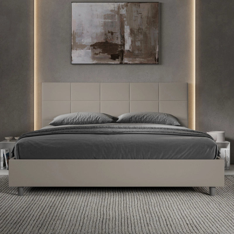 Letto imbottito Matrimoniale 190x200 cm Mika - Similpelle,Tortora,Con rete