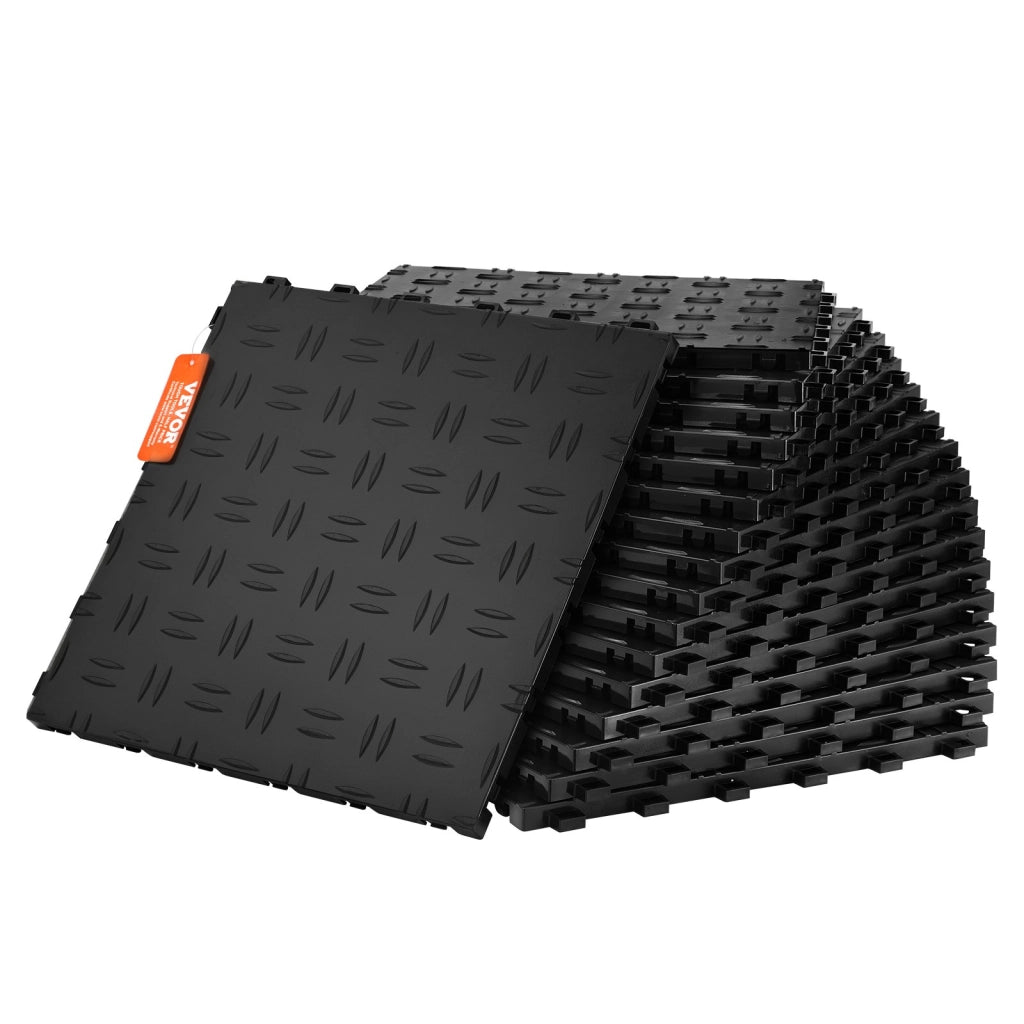 Set 25 Piastrelle Pavimento Garage JQ-3025BK 305 x 305 x 13,4 mm in PP Nero Piastre ad Incastro Antiscivolo per Officina e Casa
