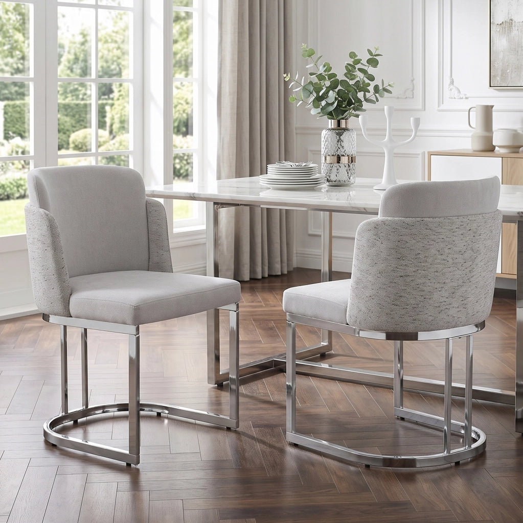 Set di 2 sedie in ciniglia grigio e argento con schienale doppio