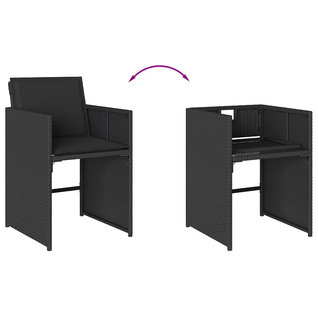 Set da Pranzo da Giardino 5 pz | Set Salotto da Giardino Nero con Cuscini in Polyrattan