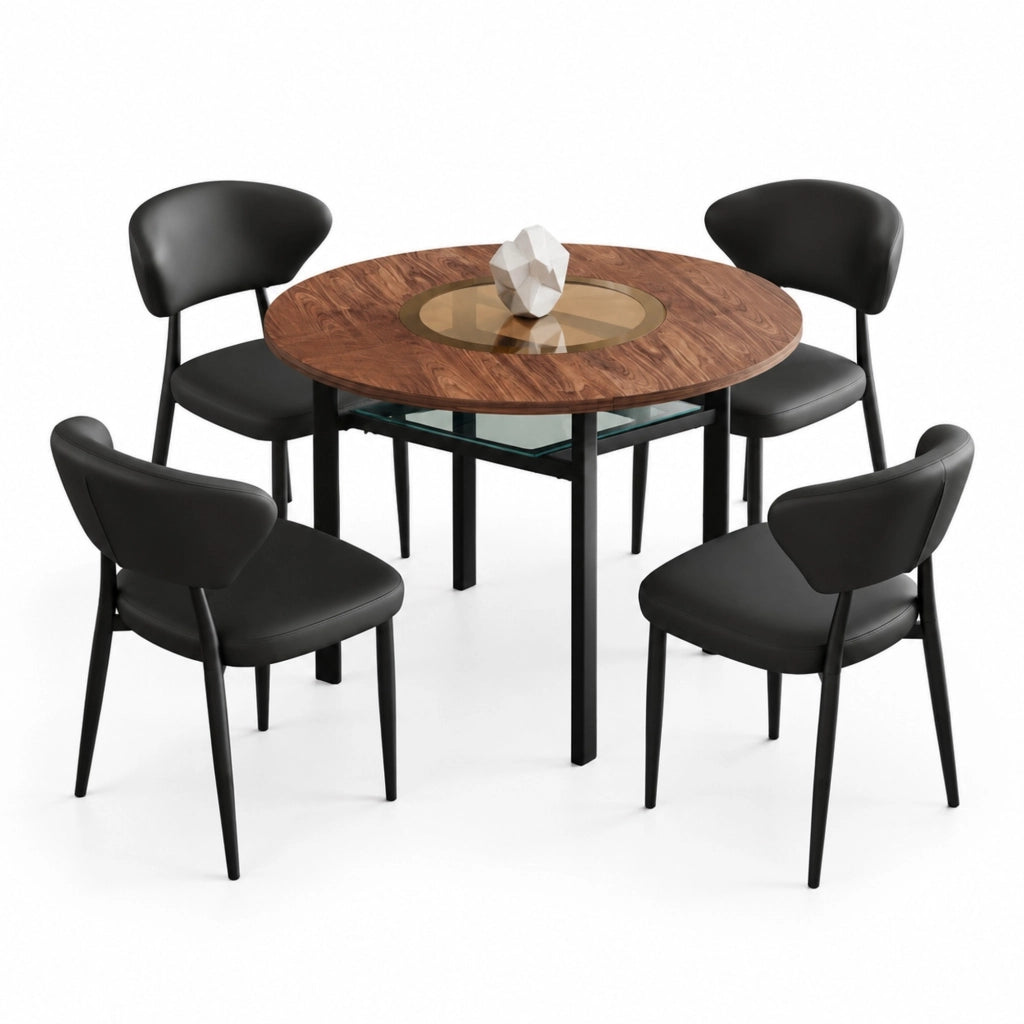 Set tavolo rotondo e sedie nere in PU