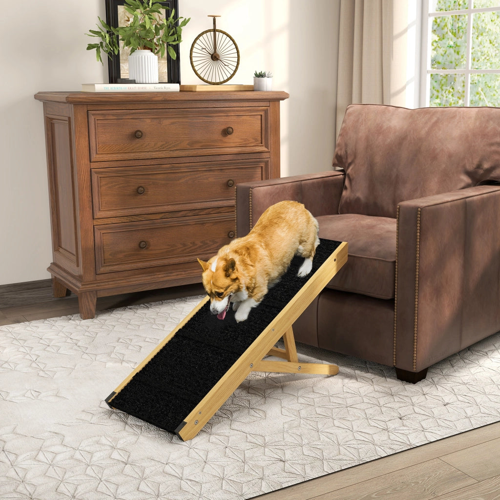 Rampa pieghevole per cani in legno naturale regolabile 4 altezze per casa 83,5 x 35 x 47,5 cm