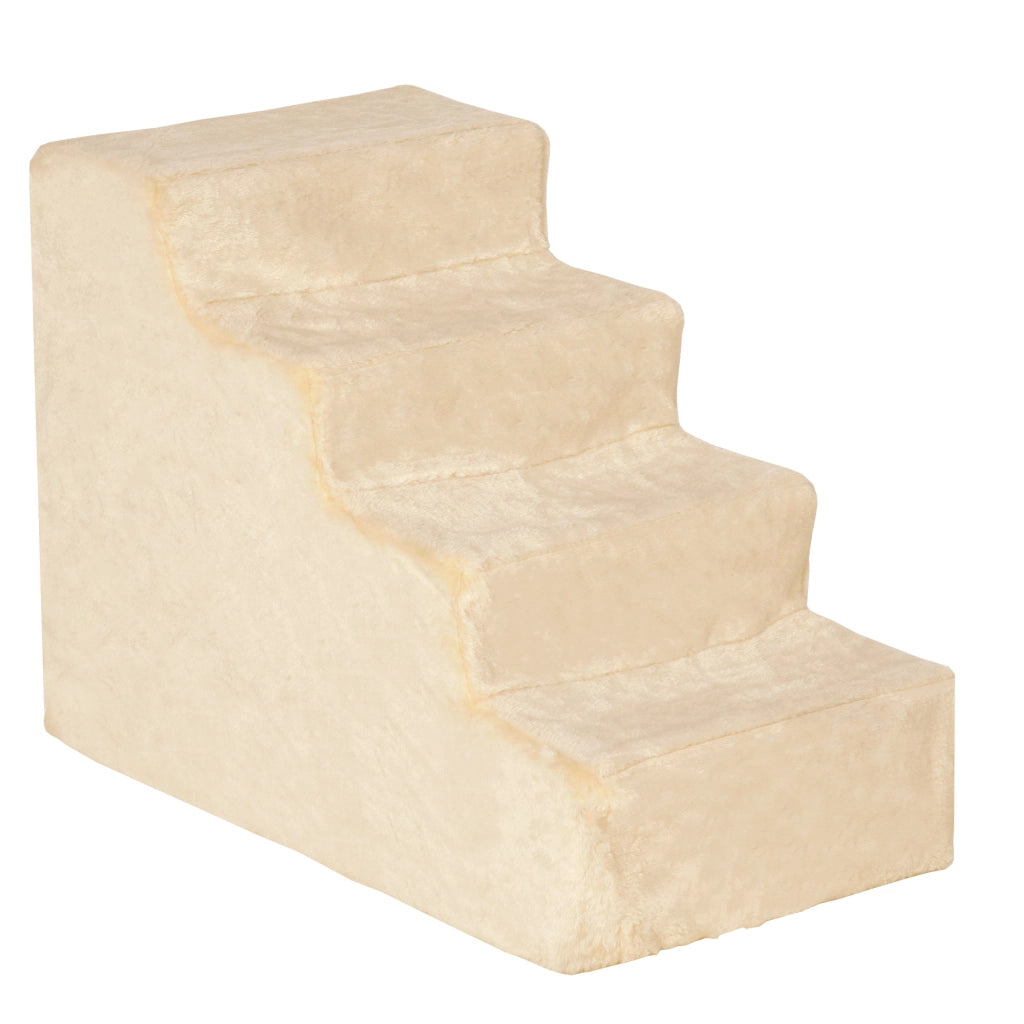 Scaletta per Cani Portatile a 4 Gradini, in Tessuto Vellutato Sfoderabile e Truciolato, 60x35x44 cm, Beige