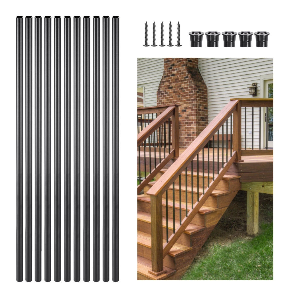 Per scale, patio, portico e recinzione: 51 balaustre in alluminio nero opaco Ø19 x 813 mm, ringhiera tonda antiruggine con tappi e viti, per bricolage